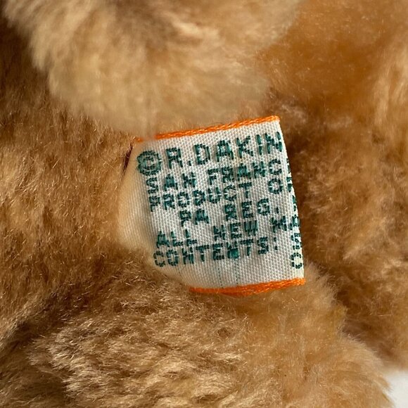 1981 Dakin Plush Puppy Dog Stuffed Animal w Red Bonnet Denim Dress Vintage - Picture 6 of 8